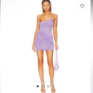 For Love And Lemons Finely Mini Lavender One-Shoulder Dress
